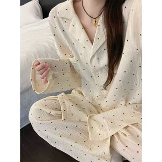 Nuvem Algodão Lapela Manga Longa Calças Coreano Casa Loungewear Pijama Conjunto Pijamas