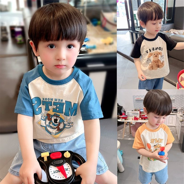 Meninos Raglan camiseta 2023 verão fino de manga curta penteado algodão camisa de fundo das crianças Casual bebê em torn