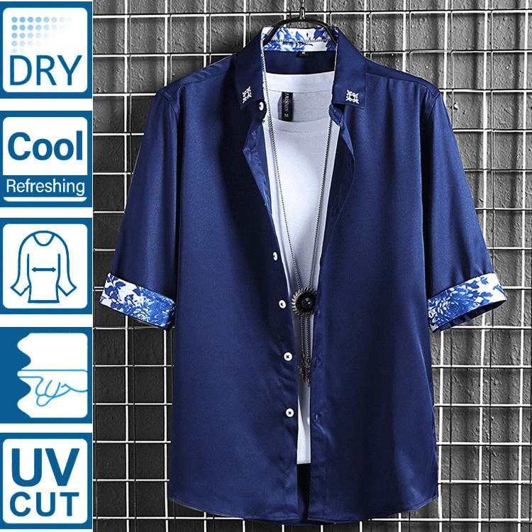 [Conforto Diário] Camisa masculina de manga três-quartos para o verão/Moda Masculina/Estilo Casual/Roupas Masculinas