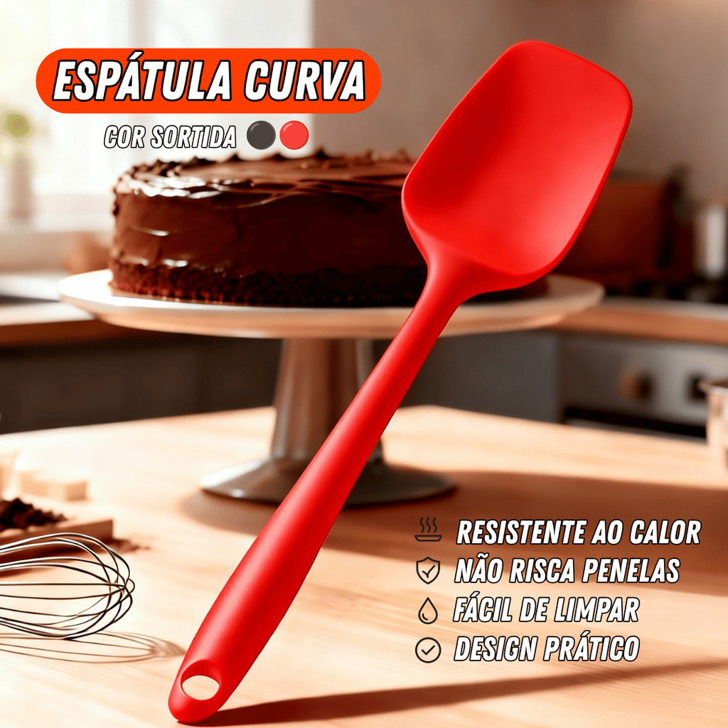 Espátula Curva Silicone Antiaderente Utensílios de Cozinha Grande Resistente Macia Material Seguro