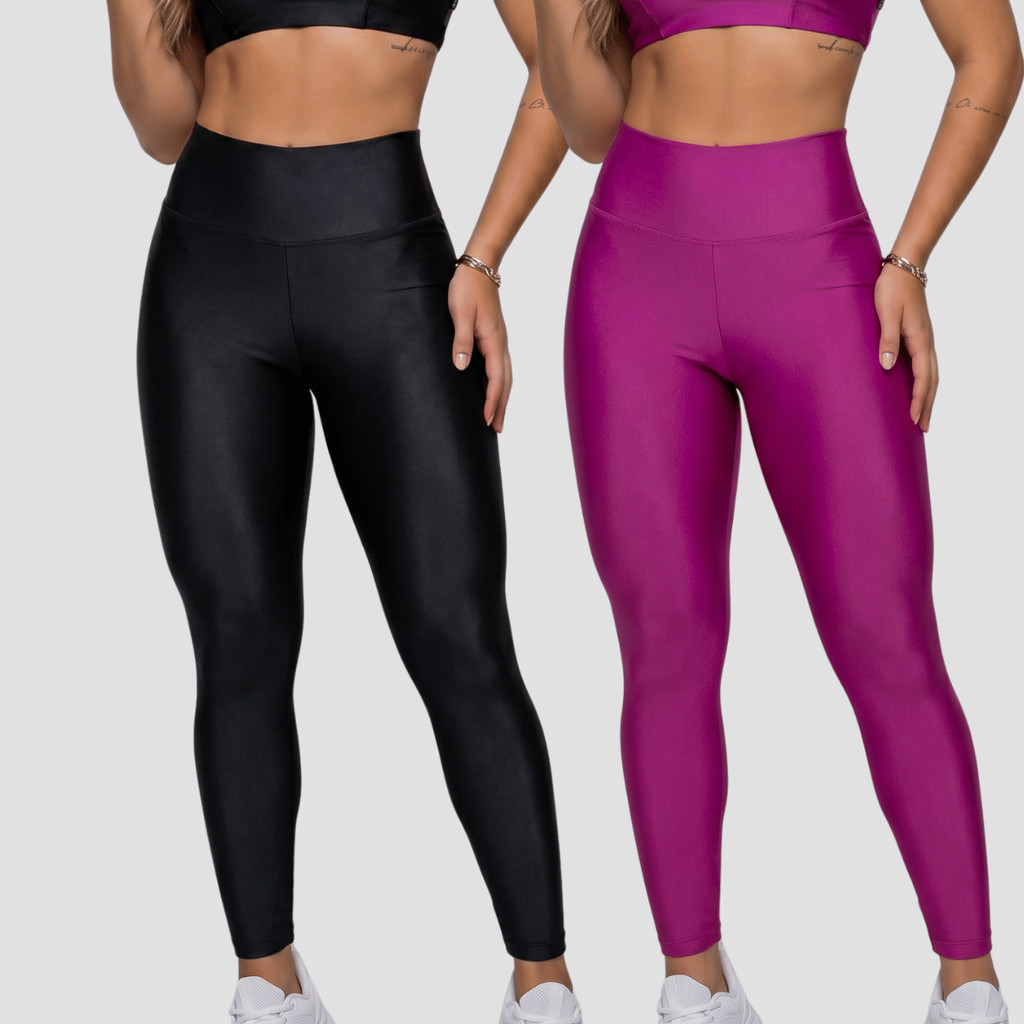 Kit 2 Legging Academia Feminina Calça Fitness Cintura Alta Suplex Zero Transparência Costura Reforçada Premium