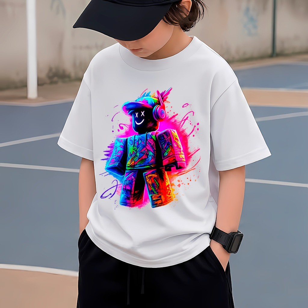 Conjunto Infantil Camiseta Bermuda Estampa Gráfica Personagem Neon 100% Algodão Jogo