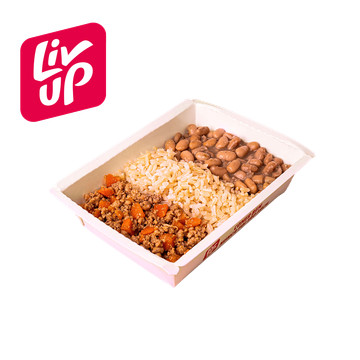 Carne moída com cenoura, arroz integral e feijão carioca