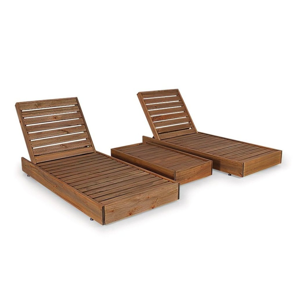 Conjunto 2 Espreguiçadeiras com 1 Mesa Lateral Versatti Rustic Yescasa Marrom/Nogueira Não