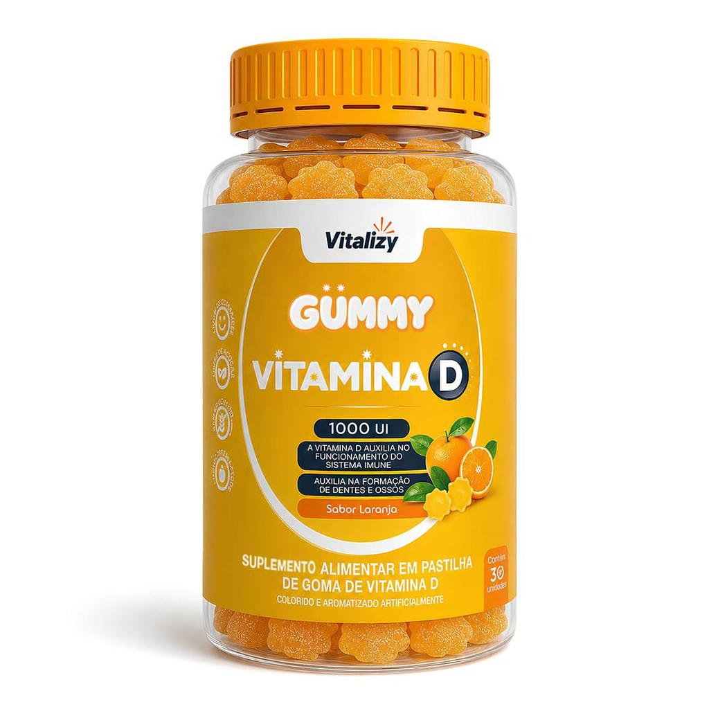 Vitamina D em Goma Gummy 30 Gomas Sabor Laranja Alto Teor Original Vitalizy