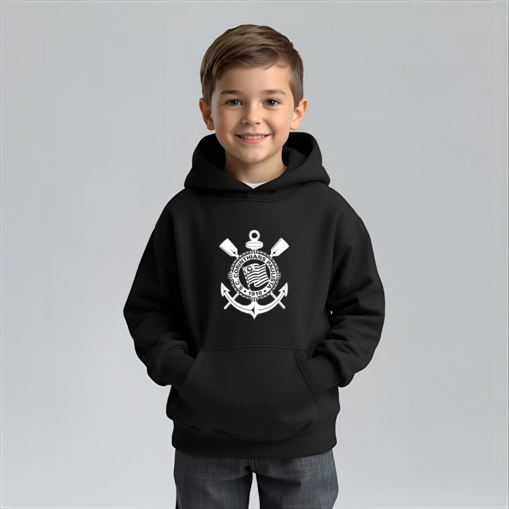 Moletom Infantil Corinthians Com Capuz Canguru 100% Algodão Flanelado Blusa de Frio Premium
