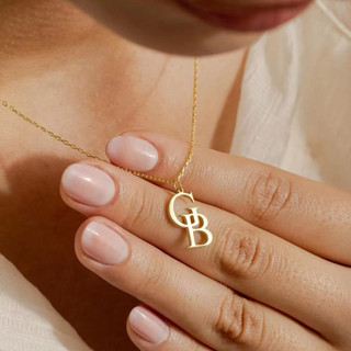 Colar Personalizado com Duas Letras Iniciais, Colar Personalizado com Duas Letras, Colares com Letras em Ouro 18K, Prese