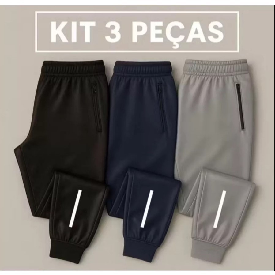 Calça Jogger Preta Masculina Dry Fit Com Fitas Esportiva. Fitas refletivas