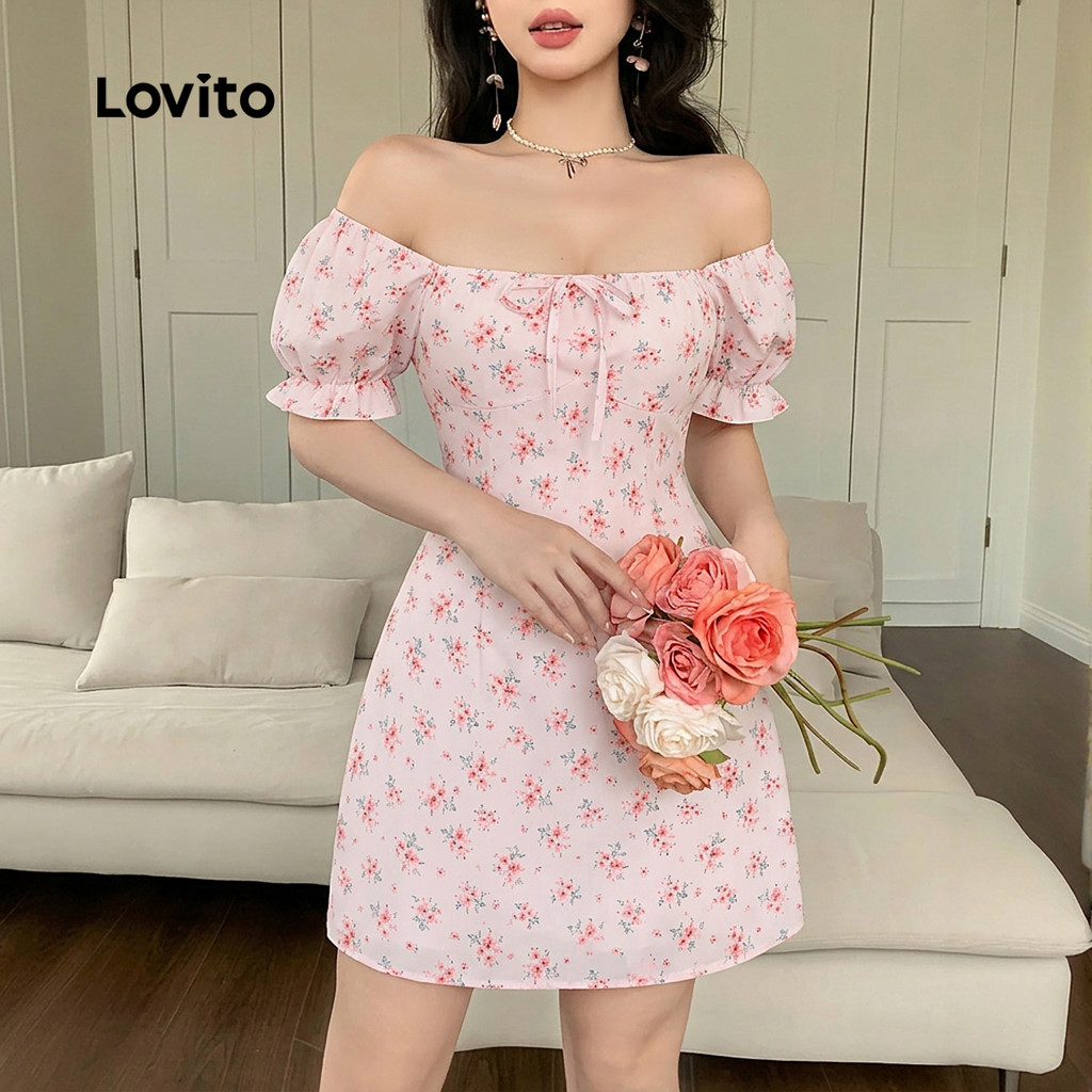 Lovito Vestido Casual Rosa para Mulheres com Acabamento de Alface Estampa primavera/verão L198ED206 · foto 2