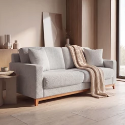 Sofá Living Vintage 3 Lugares 220cm em Boucle Slim Cinza Claro Cinza Claro