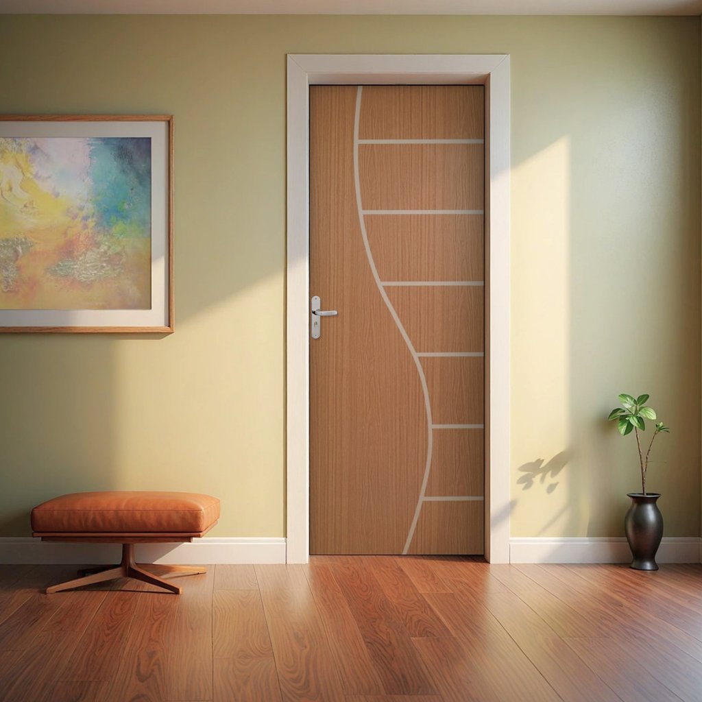 Kit Porta de Madeira Decorada 215x74cm com Batente de MDF Ultra 10cm Cantareira MGM Abertura Direita Mogno