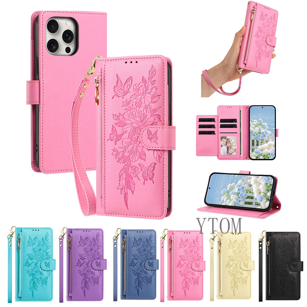 Capa Para Samsung Galaxy A57 A37 A27 A55 A35 A15 A54 A34 A14 A53 A33 A23 A13 5G 4G Borboleta Flor Carteira Couro Moda Sl