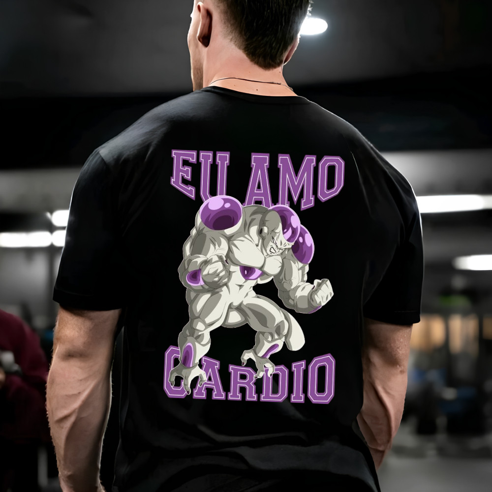 Camisa Oversized Masculina Estilo Fitness Para Academia Musculação Camiseta Estampada Amo Cardio Moda Anime Confortavel