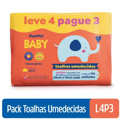 Lenços Umedecidos Panvel Baby Leve 4 Pague 3 - 48 Unidades Cada