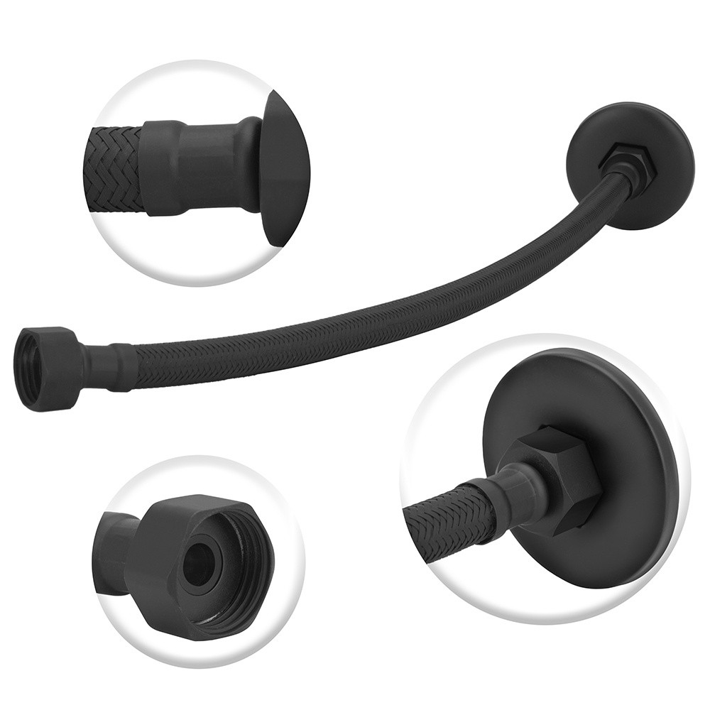 Engate Mangueira Flexível Preto Trançado Aço Inox 30cm Torneira Banheiro Cozinha Conexão Macho Fêmea