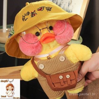 Kawaii 30cm Bonito Lalafanfan Café Pato Com Pano Brinquedo De Pelúcia Recheado Animal Macio Boneca Travesseiro Criativo