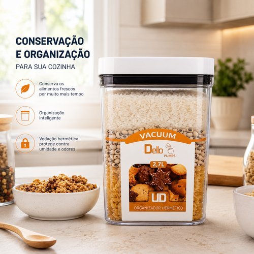 Pote Hermético 2,7L com Tampa Vacuum Pump Vedação a Vácuo Conservação de Alimentos