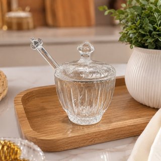 Meleira Vidro Cristal 188ml com Colher Dosadora Pote para Guardar Mel Design Chique Premium Luxo
