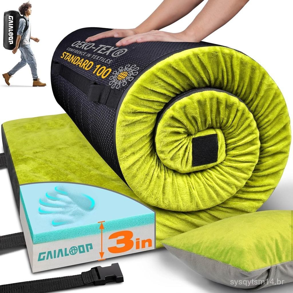Colchão de Camping de Espuma de Memória de 3 Polegadas, Colchonete de Camping de Dupla Camada Espessa para Carro, Tenda 