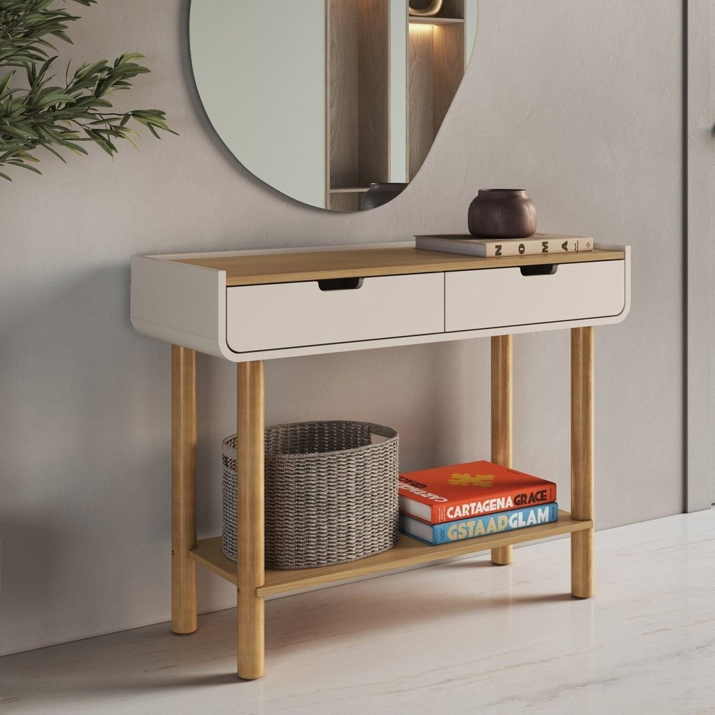Aparador Buffet Orgânico Curvo 100% BP 2 Gavetas 100cm com Pés Cilíndricos em Madeira Maciça Aura