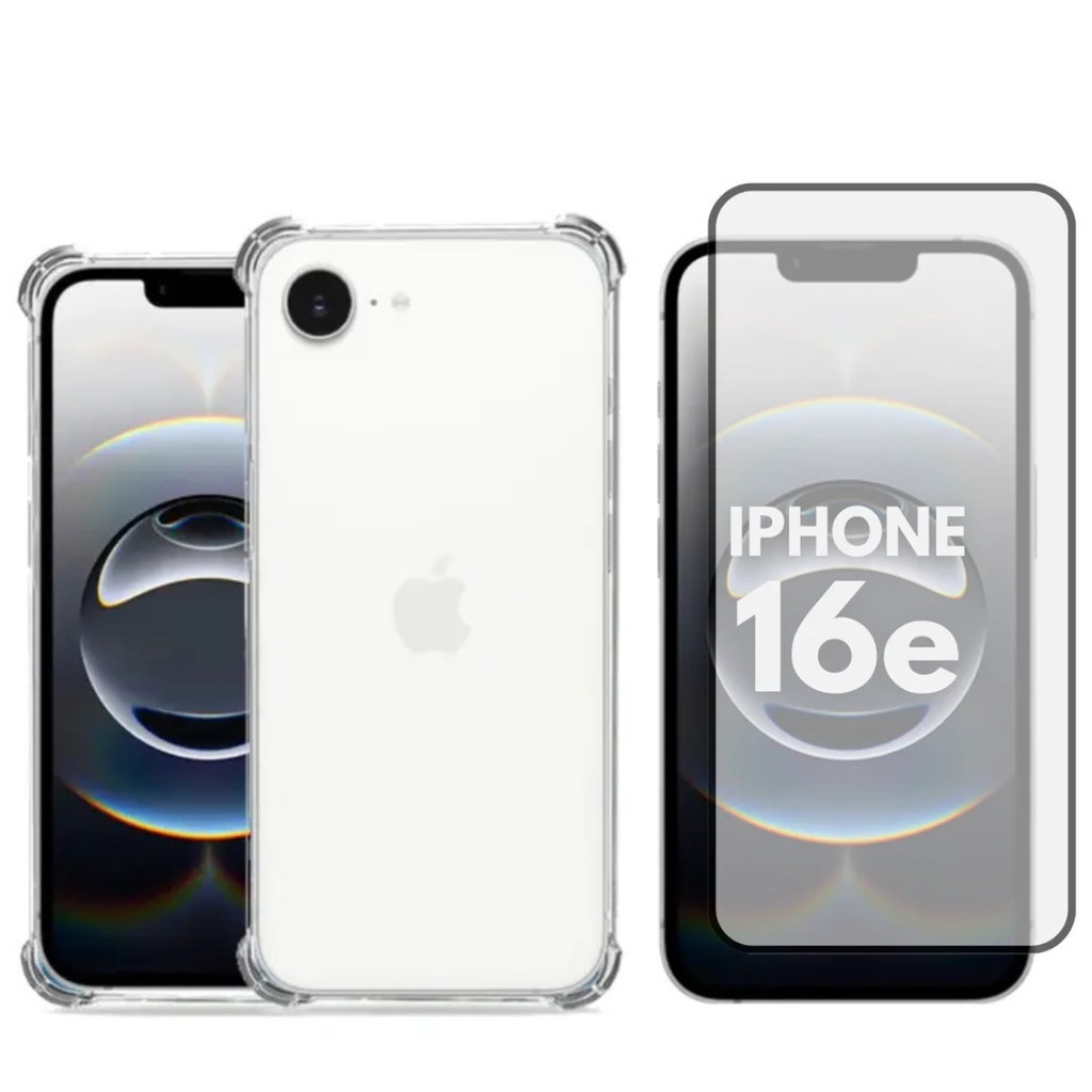 iPhone 16e Capa Transparente Cristal Anti Impacto + Película Vidro 3D