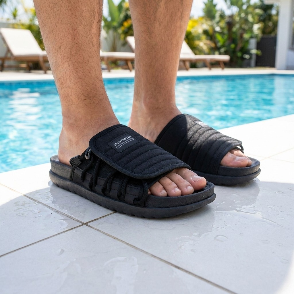 Chinelo Slide Masculino Acolchoado Ajustável Velcro Confortável Macio Casual Praia Lançamento