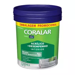 Tinta Acrílica Coralar + Desempenho Coral 20 Litros Branco Fosco Antimofo Baixo Odor Parede Interna Econômica 100m²