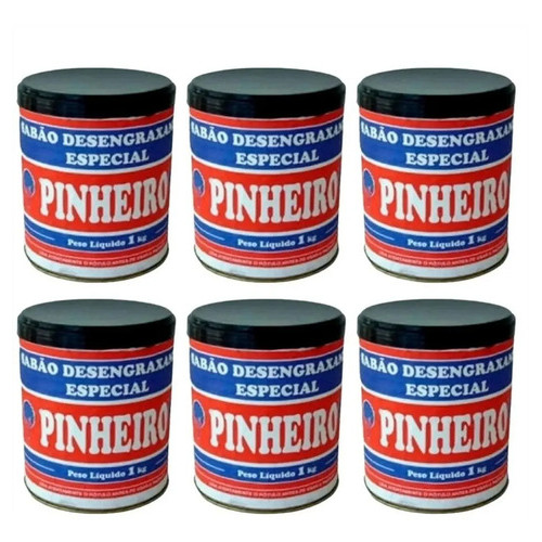 Sabão Em Pasta Pinheiro 1kg Kit 6 Unidades Lava Mãos Limpa Pesada Removedor Graxa Óleo Industrial Multiuso