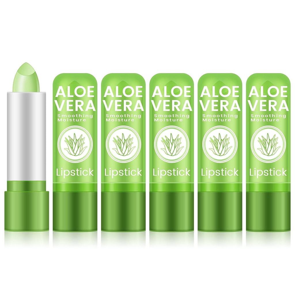 Ownest 5 Peças de Bálsamo Labial de Aloe Vera, Batom com Mudança de Cor por PH, Muda de Verde para Rosa Natural, Bálsamo