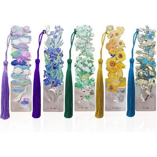 Ouyatoyu 5 marcadores de metal com borla, tema floral, marcadores de livros bonitos para leitura, marcadores de livros f