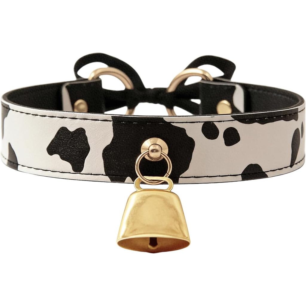 Colar de Gola com Estampa de Vaca para Mulheres, Gargantilha de Couro PU com Laço de Fita Plana, Joias de Cosplay de Vac