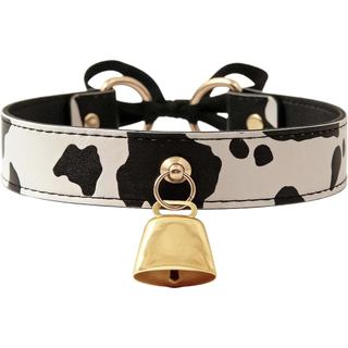 Colar de Gola com Estampa de Vaca para Mulheres, Gargantilha de Couro PU com Laço de Fita Plana, Joias de Cosplay de Vac