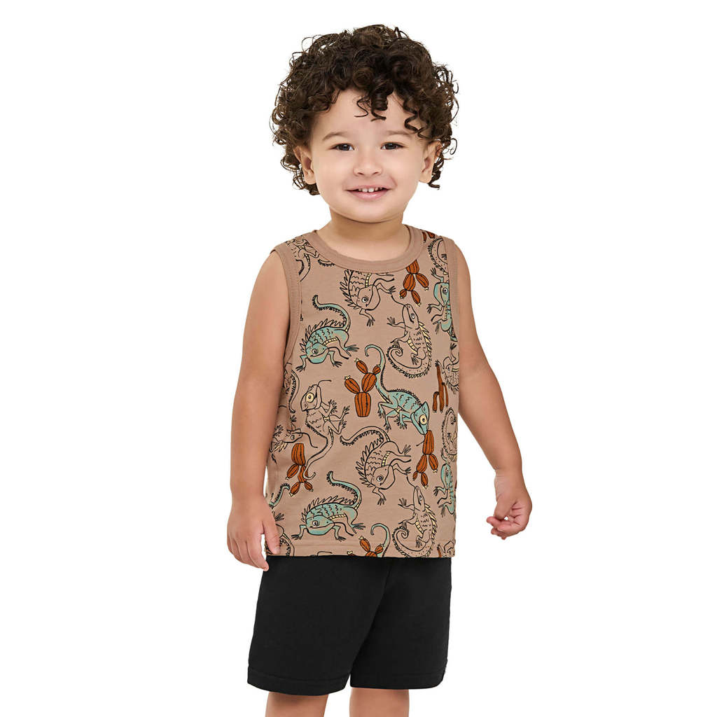 Conjunto Curto Infantil Menino Camaleões Elian Marrom