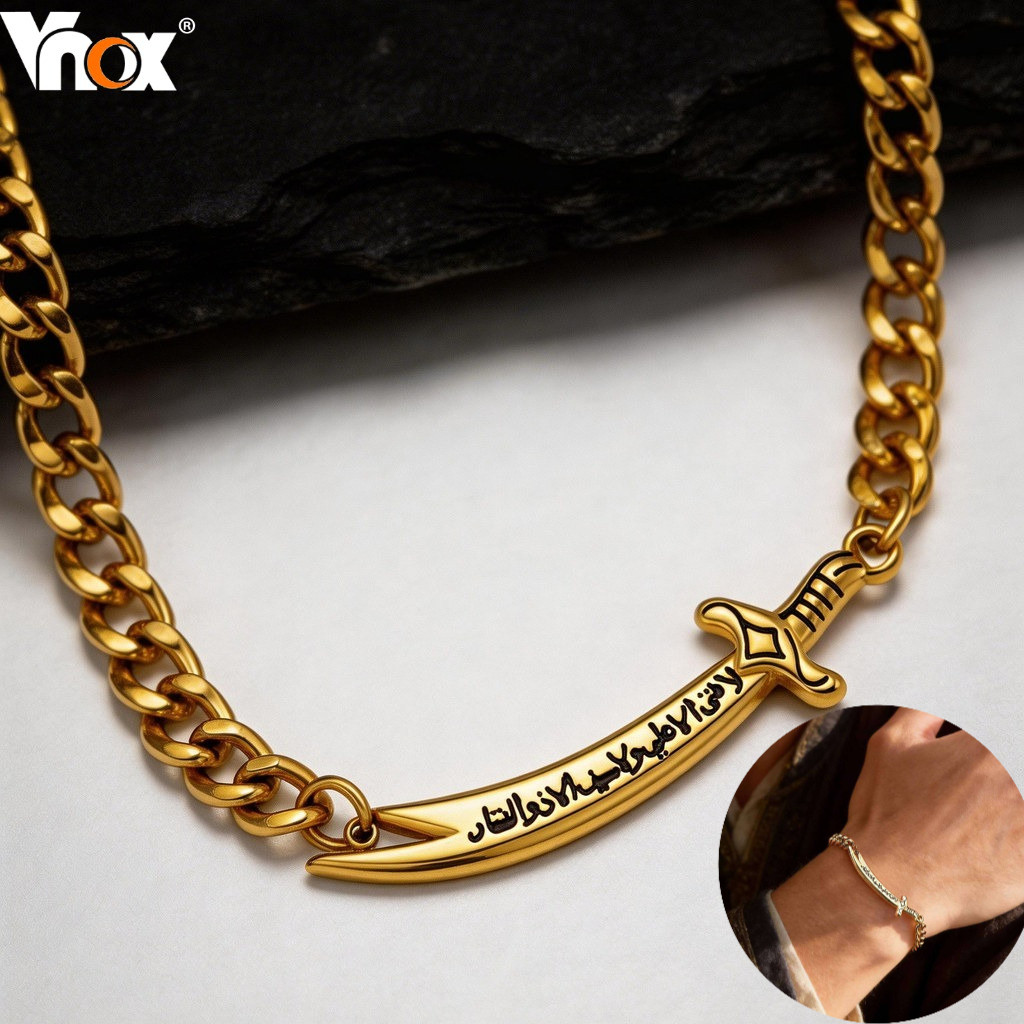 Pulseira De Espada Vintage Vnox , Aço Inoxidável , Escritura Gravada , Corrente Cubana , Joia , Presente Para Homens
