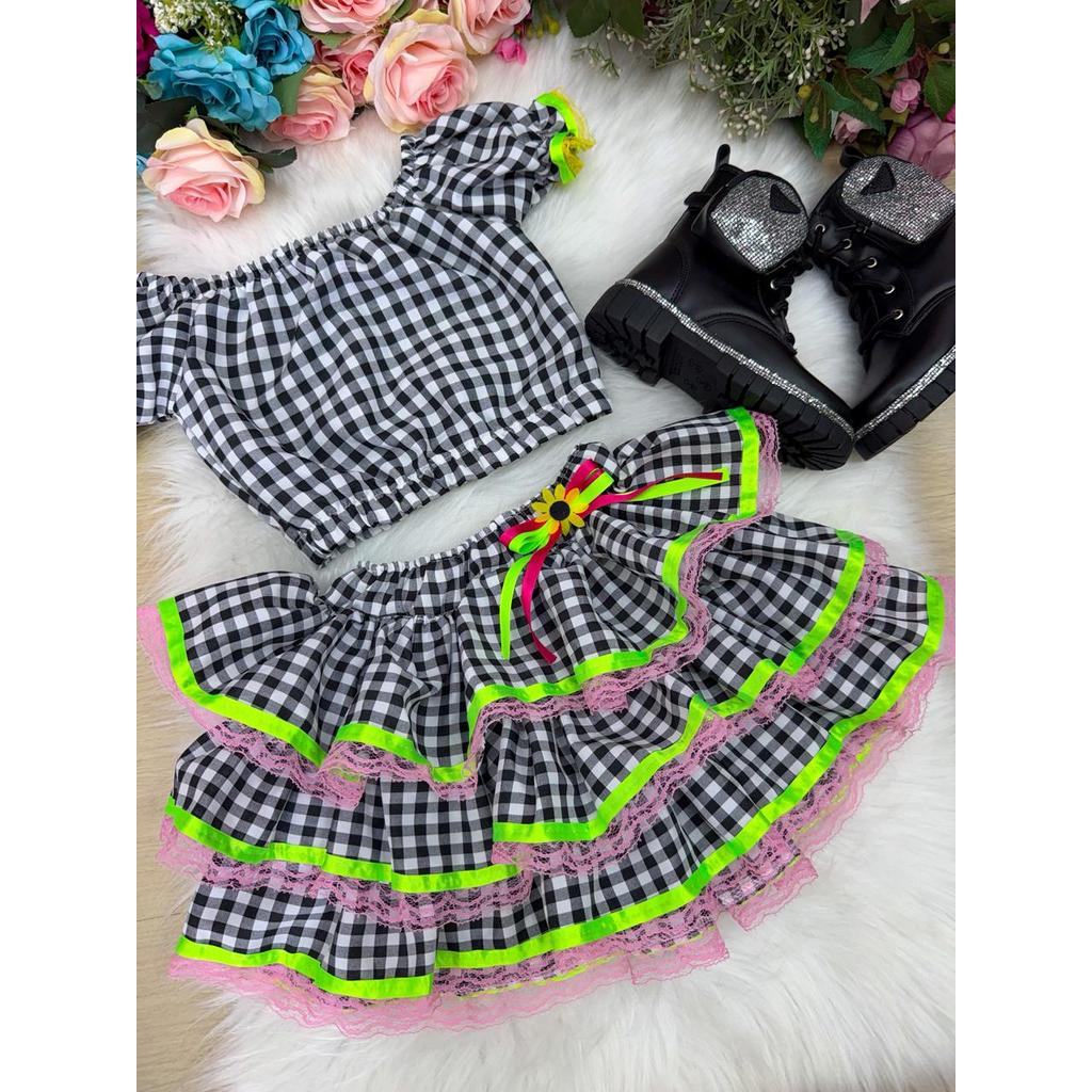 Conjunto Junino Banana Club Luxo Gabriela Xadrez Preto (CNJTBNNCLBGBRLXDRZPRT)