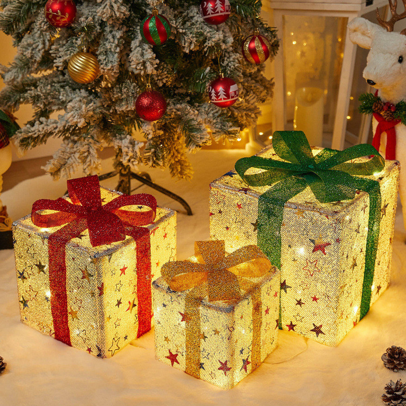 Nova caixa de presente de Natal dobrável, conjunto de três peças da fábrica de origem, adereços de decoração para festas