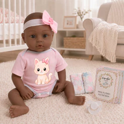 Boneca Reborn Bebê Negra Realista Corpo Vinil Macio E Itens