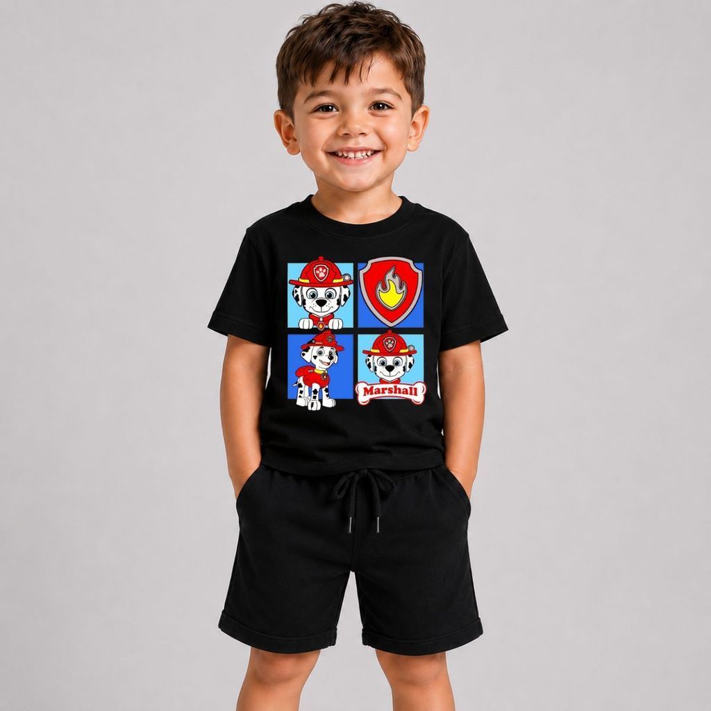 Conjunto Infantil Patrulha Canina Marshall Camiseta e Bermuda Moletinho Menino