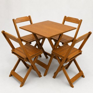 Mesa Madeira Dobrável 70x70 Com 4 Cadeiras Madeira Maciça Para Bar Restaurante Lazer