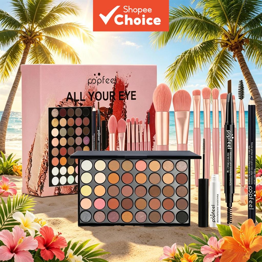  Kit de Maquiagem Completo POPFEEL: Paleta de 40 Cores + Pincéis, Lápis de Sobrancelha e Máscara, Conjunto de Viagem