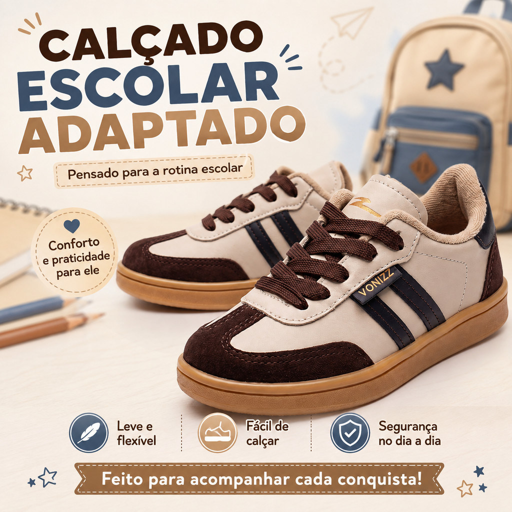 Tênis Infantil Casual Premium com Solado Caramelo para Crianças Estilosas no Dia a Dia