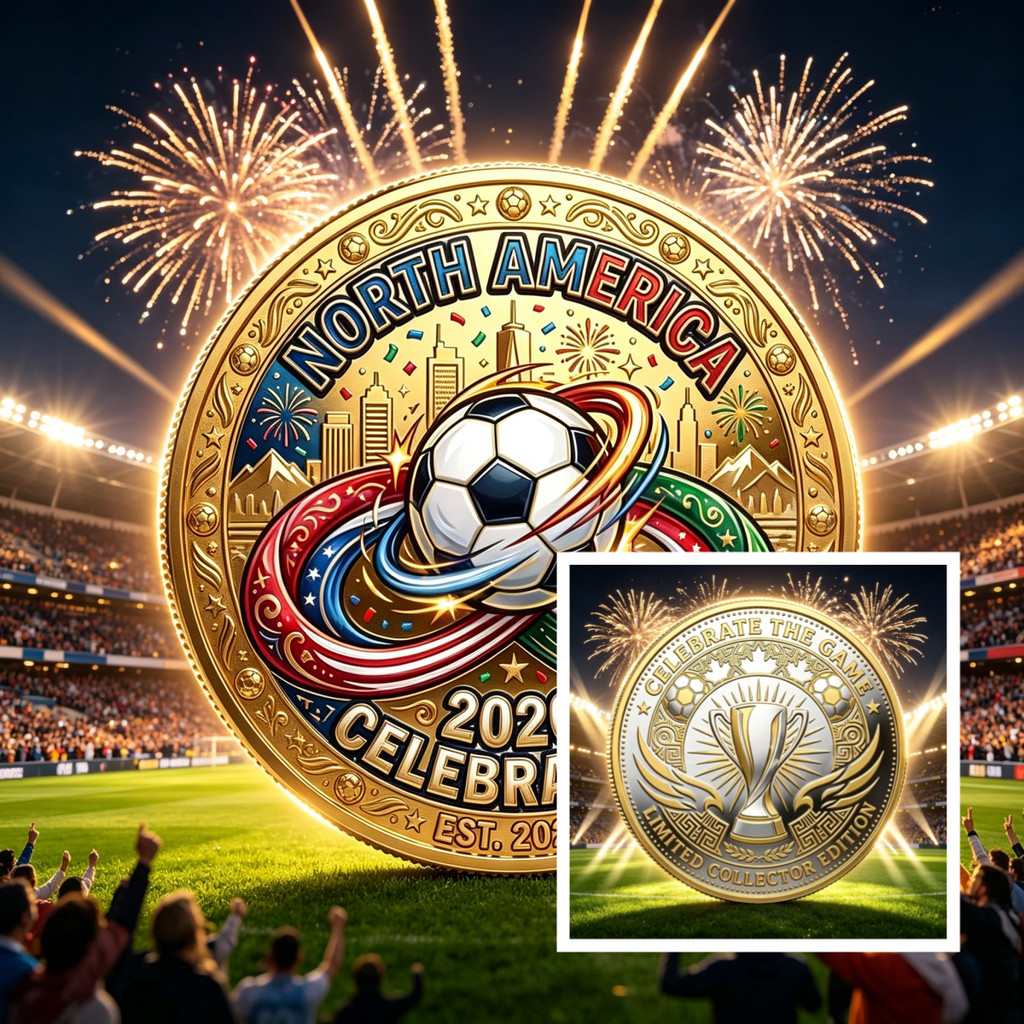 Moedas comemorativas de edição limitada com tema da Copa do Mundo de 2026 nos Estados Unidos, Canadá e México - Colecion