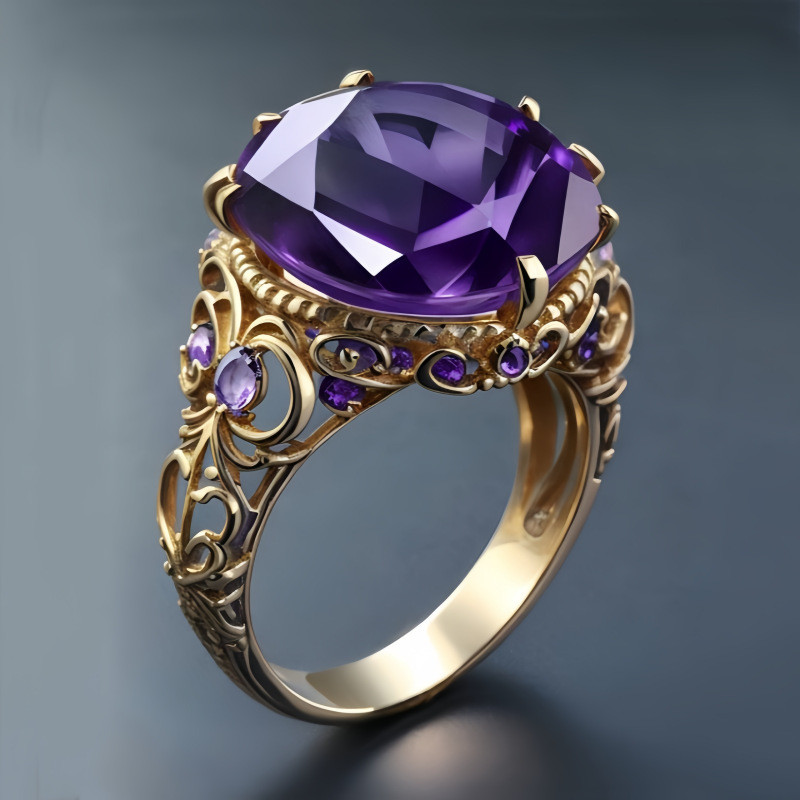 Anel de diamante feminino = Anel de pedra roxa Anel vintage Anel