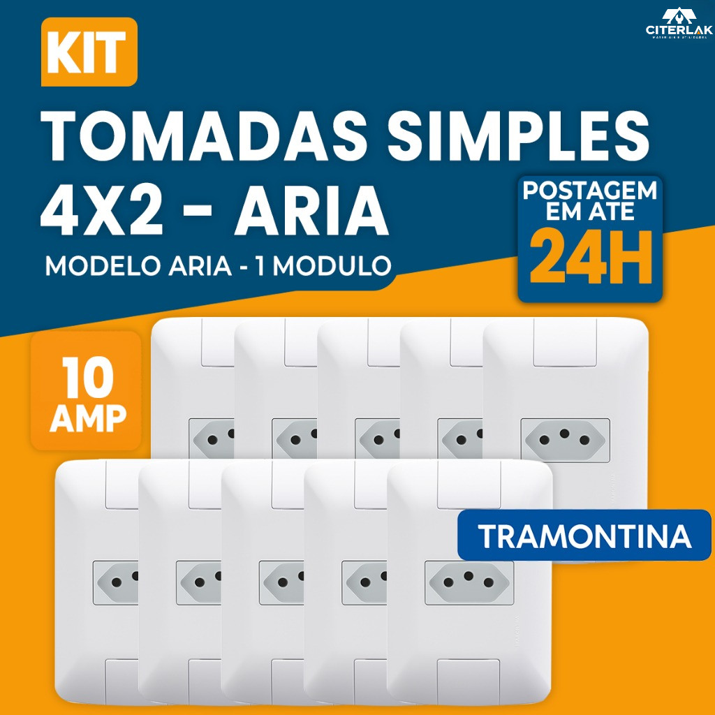 Kit Tomada  Simples 10A Linha Aria 4x2 Modular Tomada 10 Amperes Tramontina