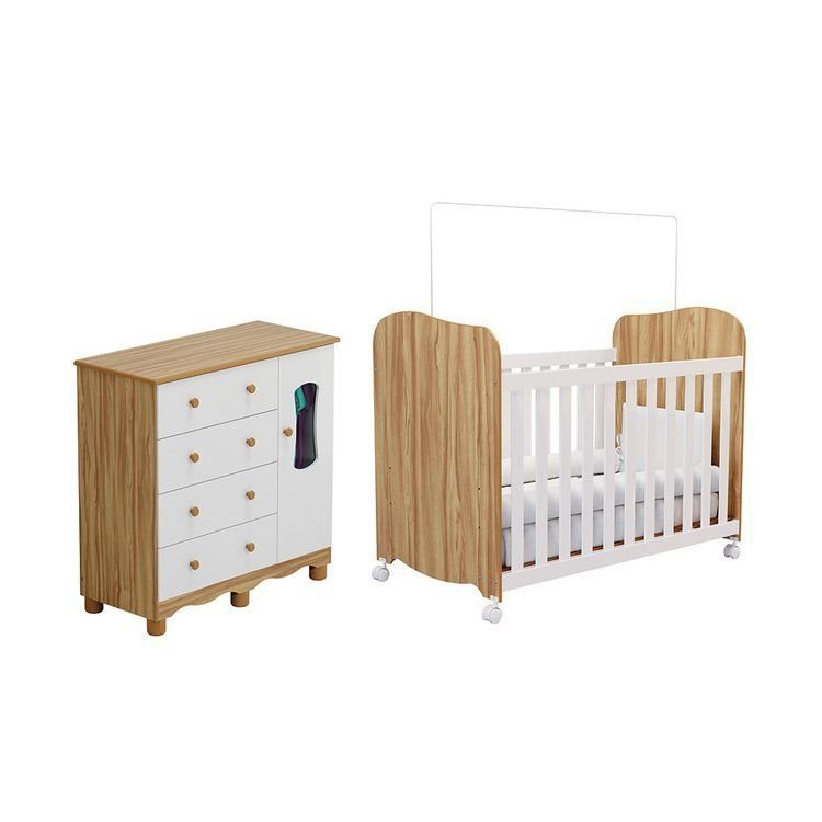 Quarto de Bebê Berço com Rodízios Cômoda 1 Porta 100% MDF Lana Espresso Móveis Branco/Amêndoa Branco · foto 2