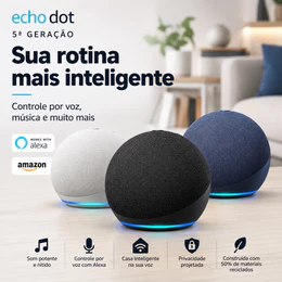 Alexa Echo Dot 5ª Geração Original Amazon Smart Speaker com Alexa Controle por Voz Música Casa Inteligente Som Potente