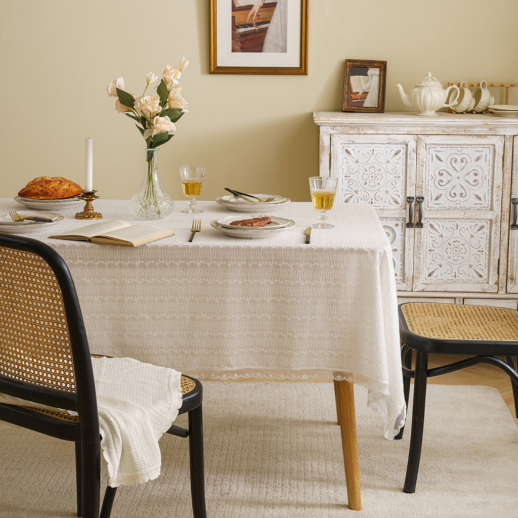 Toalha de mesa retangular bordada tridimensional, Pastoral americana, malha oca, toalha de mesa de café, pano de fundo d