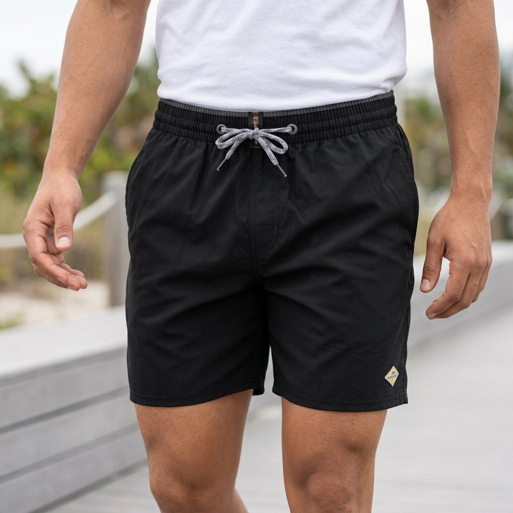 Short Masculino Microfibra Elastano Cós Elástico Cordão Bolsos Praia Casual bermuda