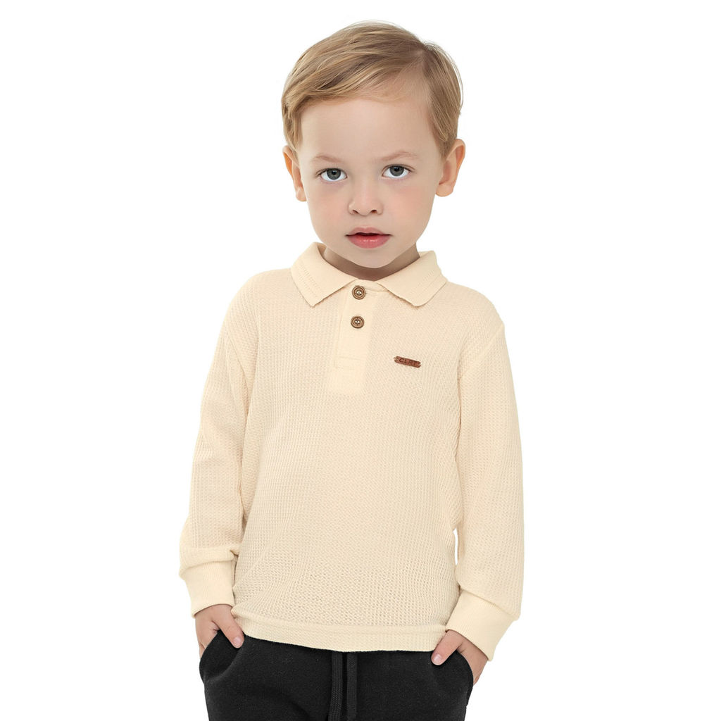 Camisa Polo Infantil Menino Malha Tricô Colorittá Bege