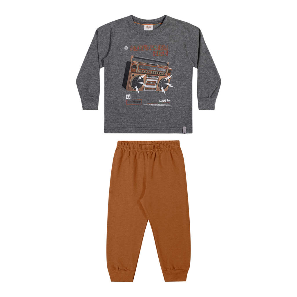 Conjunto Longo Infantil Menino Rádio Elian Cinza Escuro